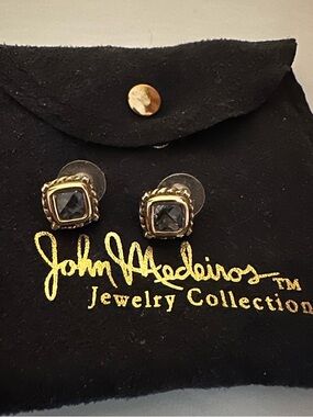 John Medeiros Two-Tone Square Blue Stone Stud Earrings